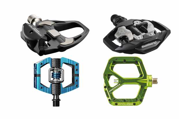 Collage of 4 bicycle pedals